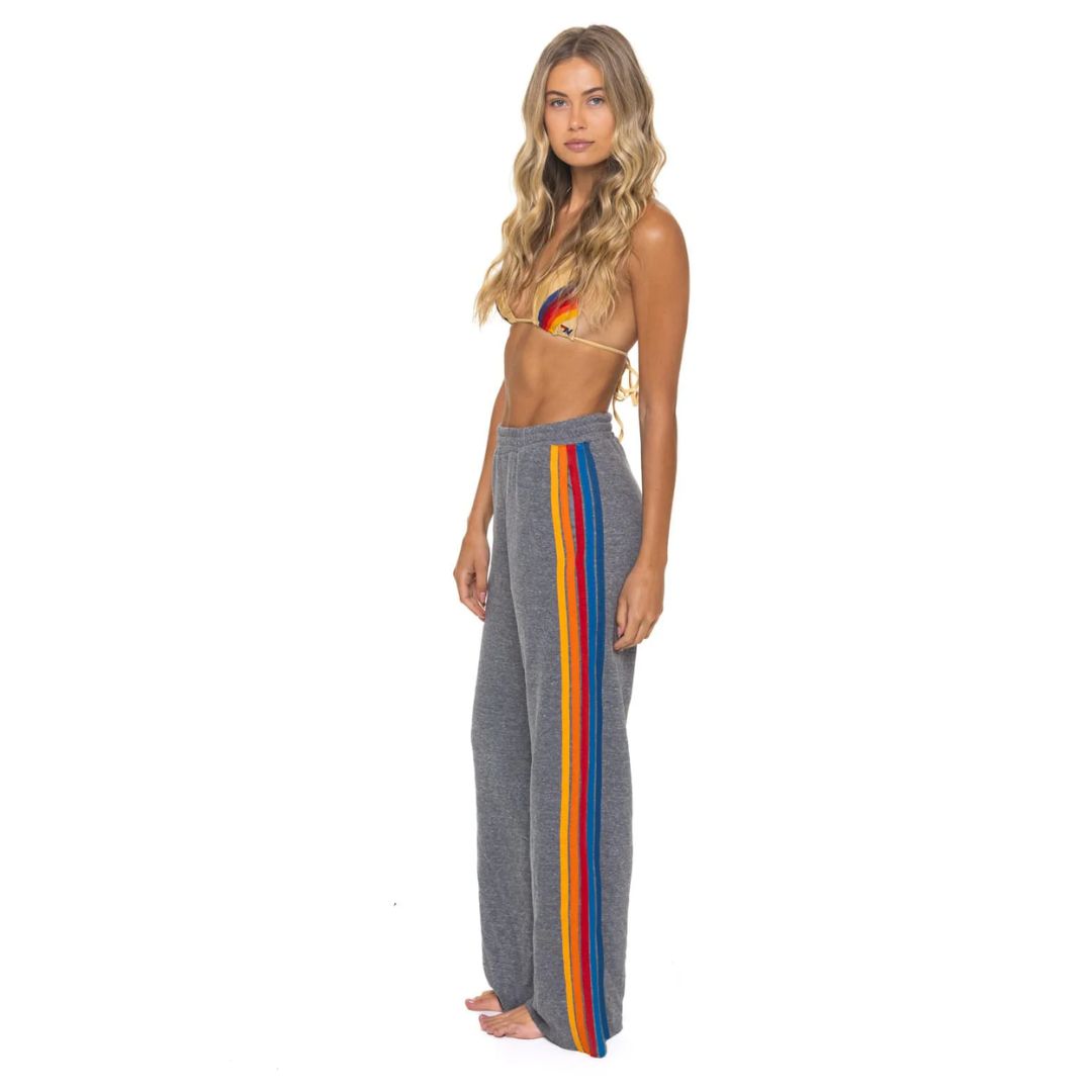 Aviator Nation 5 Stripe Wide Leg Sweatpants-Heather Grey