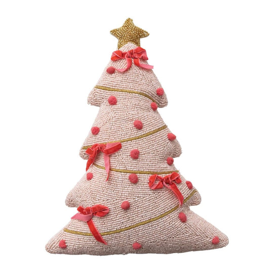 Holiday Hand Embroidered Beaded Tree Pillow