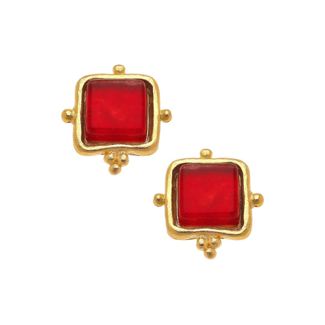 Madeline Red French Glass Studs