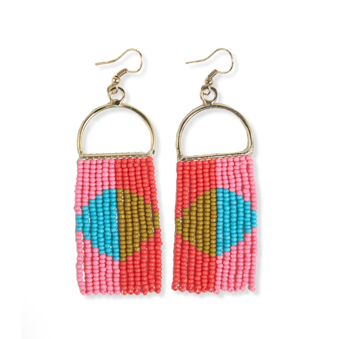 Ink and Alloy Allison Half Circle Color Block Beaded Fringe Earrings