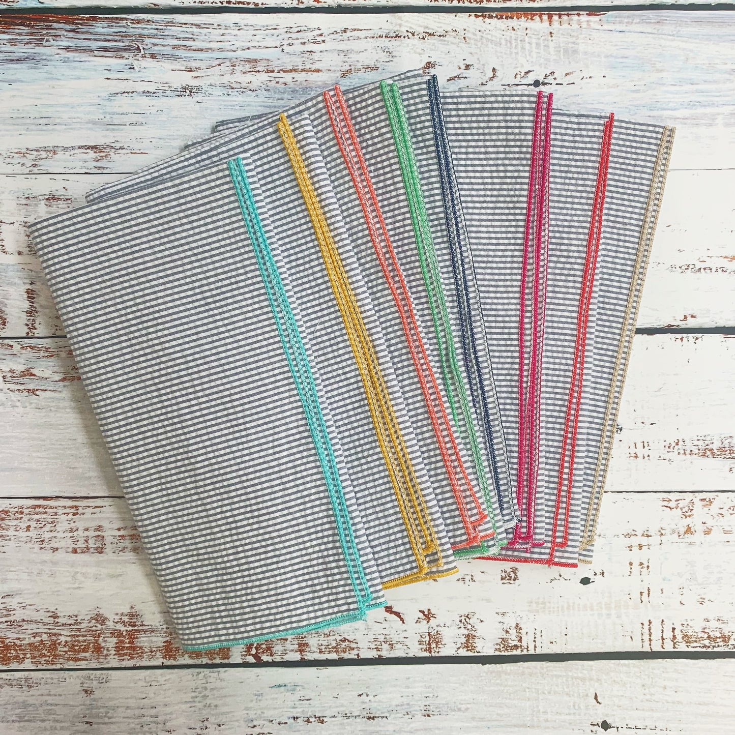 Grey Seersucker Cloth Napkins (Set of 8)