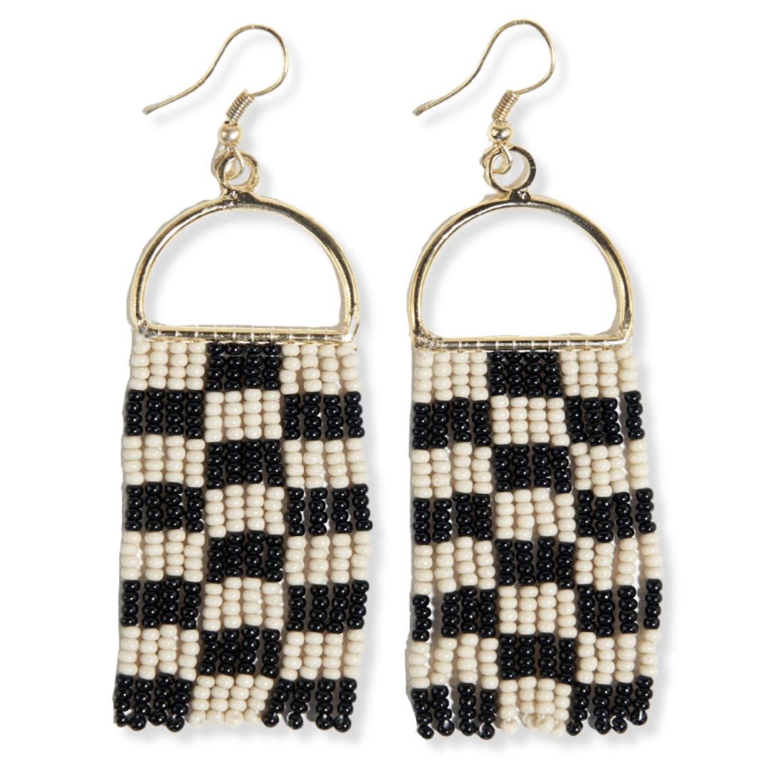 Ink and Alloy Allison Checkered Beaded Fringe Earrings