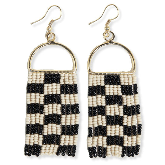 Ink and Alloy Allison Checkered Beaded Fringe Earrings