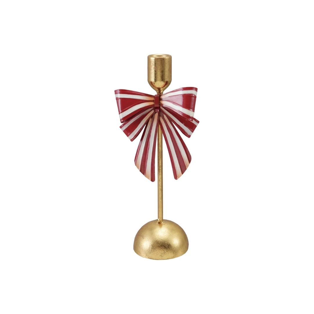 Gold Taper Holder w/ Red & White Bow