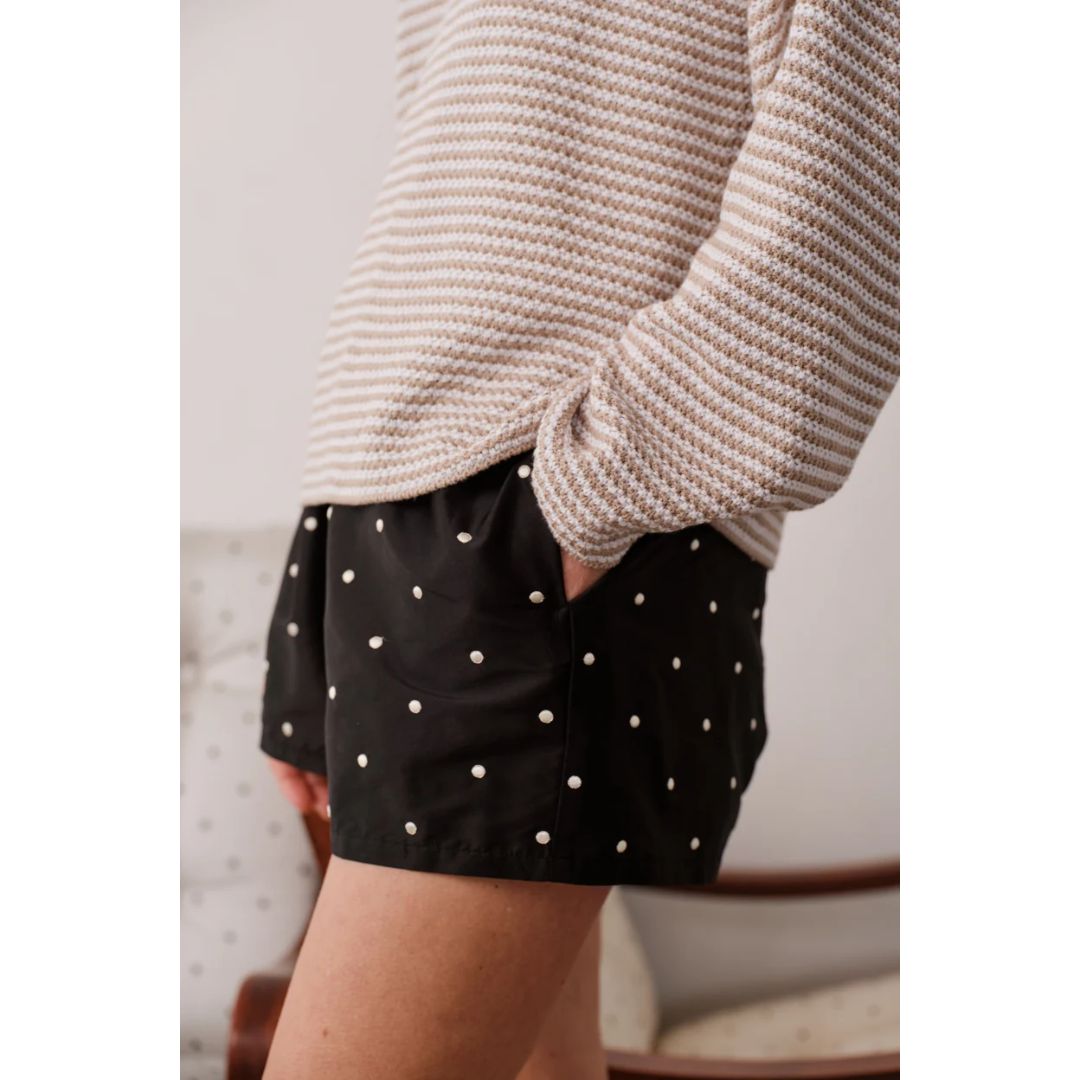 Donni Taffeta Jet Creme Polka Dot Silk Short