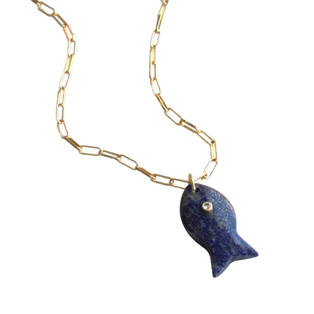 Large Gemstone Fish Pendant Necklace