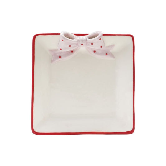 Stoneware Dish w/ Polka Dot Bow