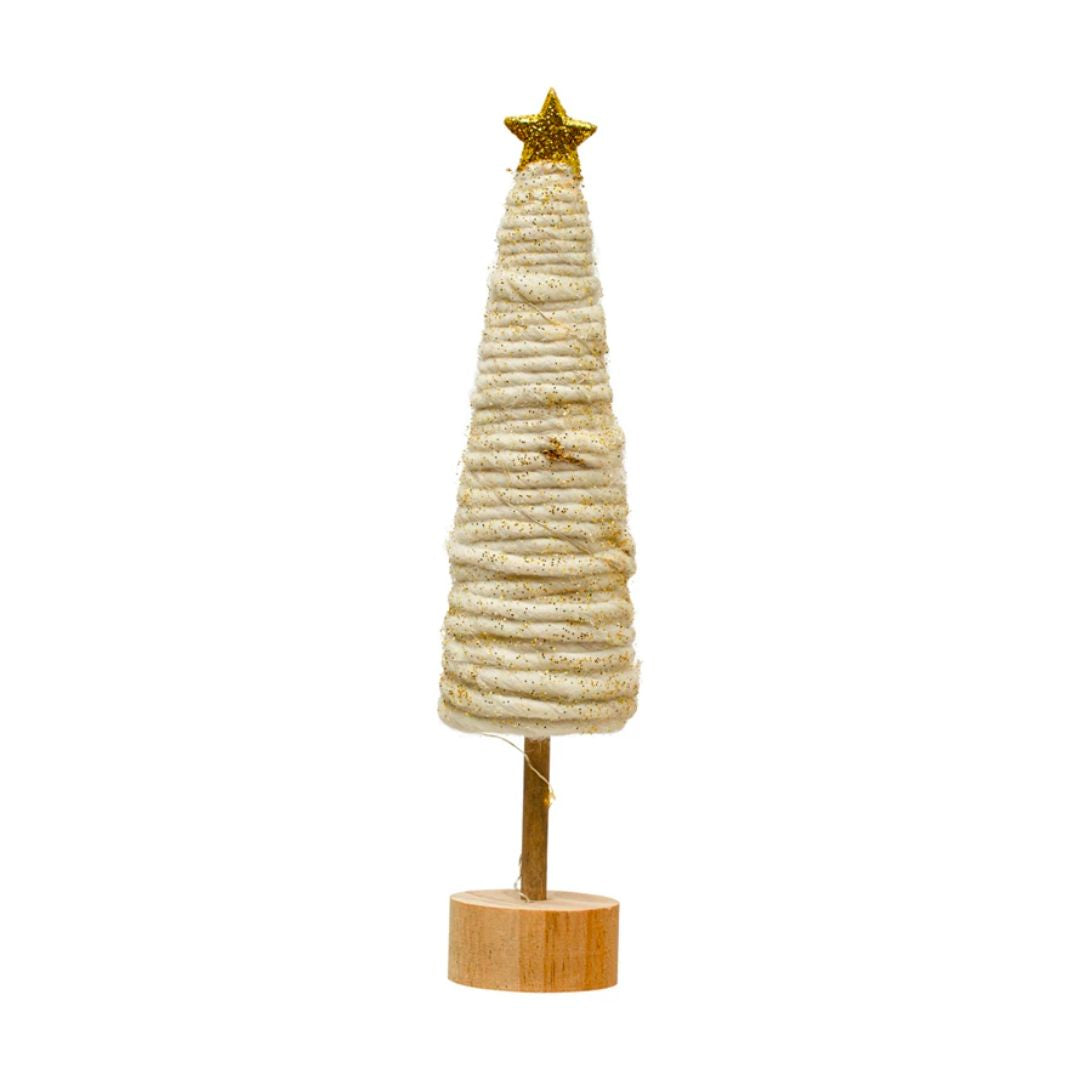 Wool LED Tree with Gold Star and Wood Base