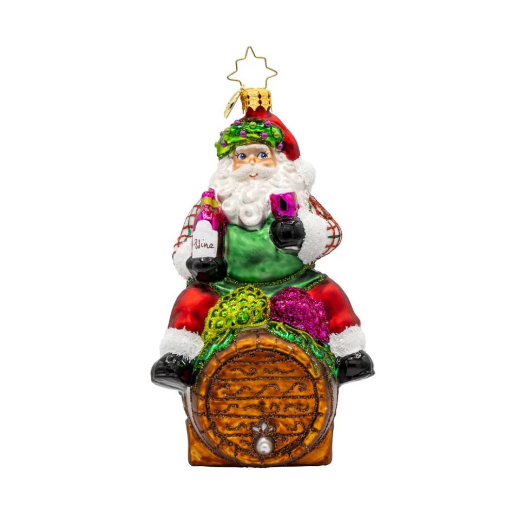 Christopher Radko I Believe in Wine Santa Ornament