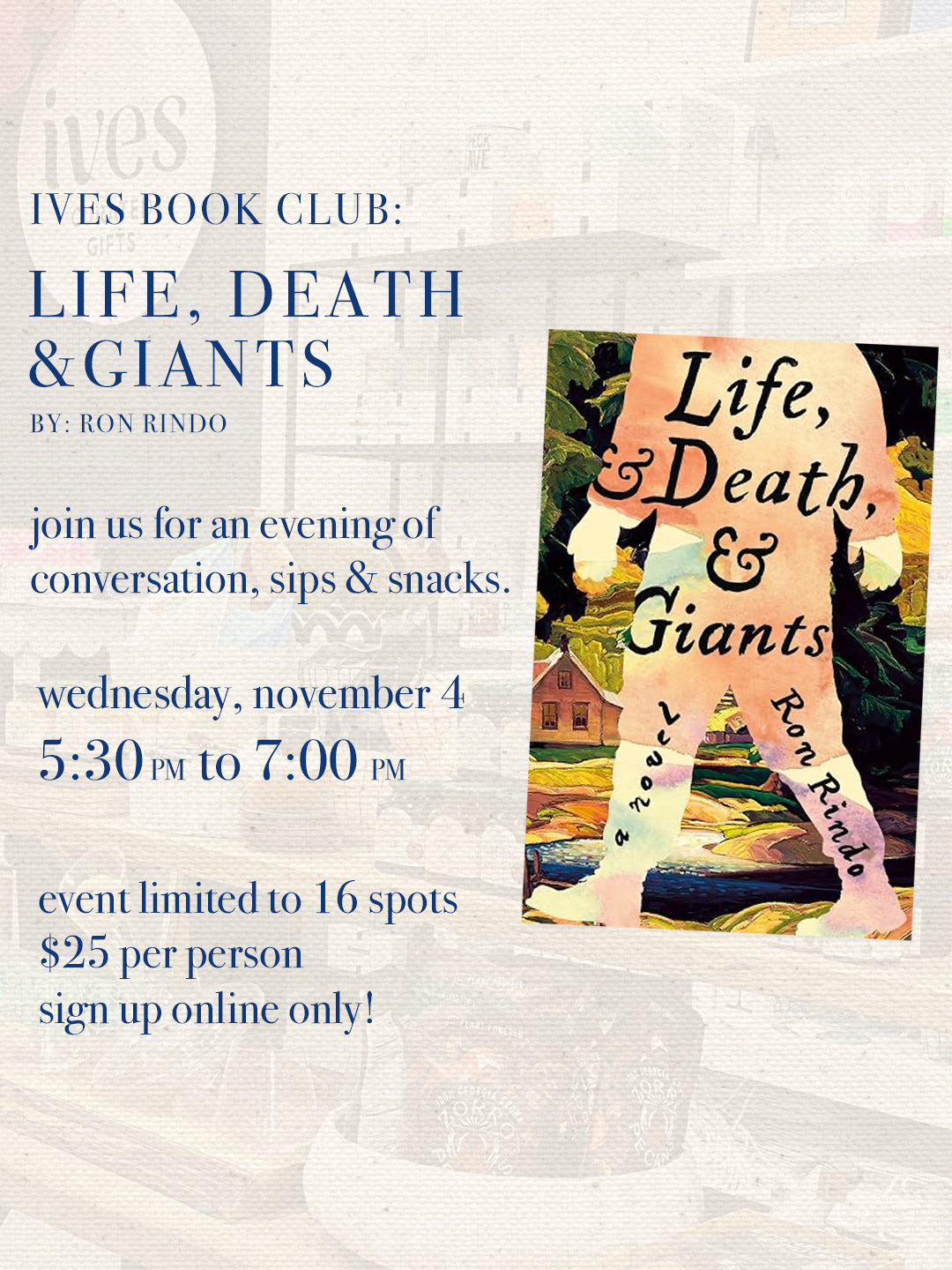 Ives Book Club: Life, Death & Giants A Novel by Ron Rindo