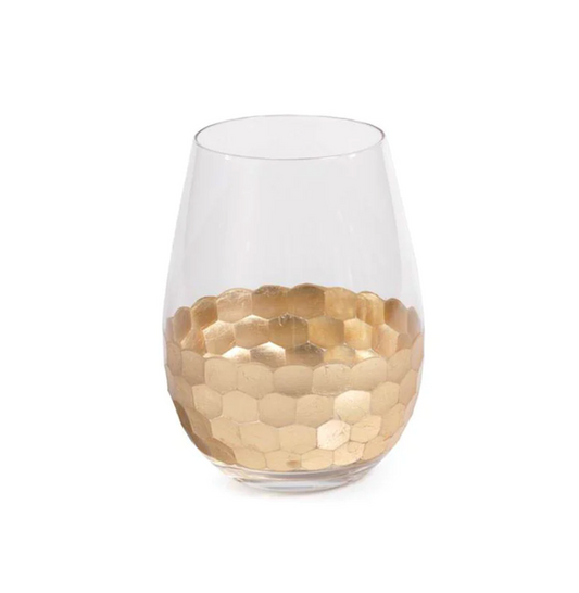 Fez Cut Stemless Wine Glass with Gold Leaf